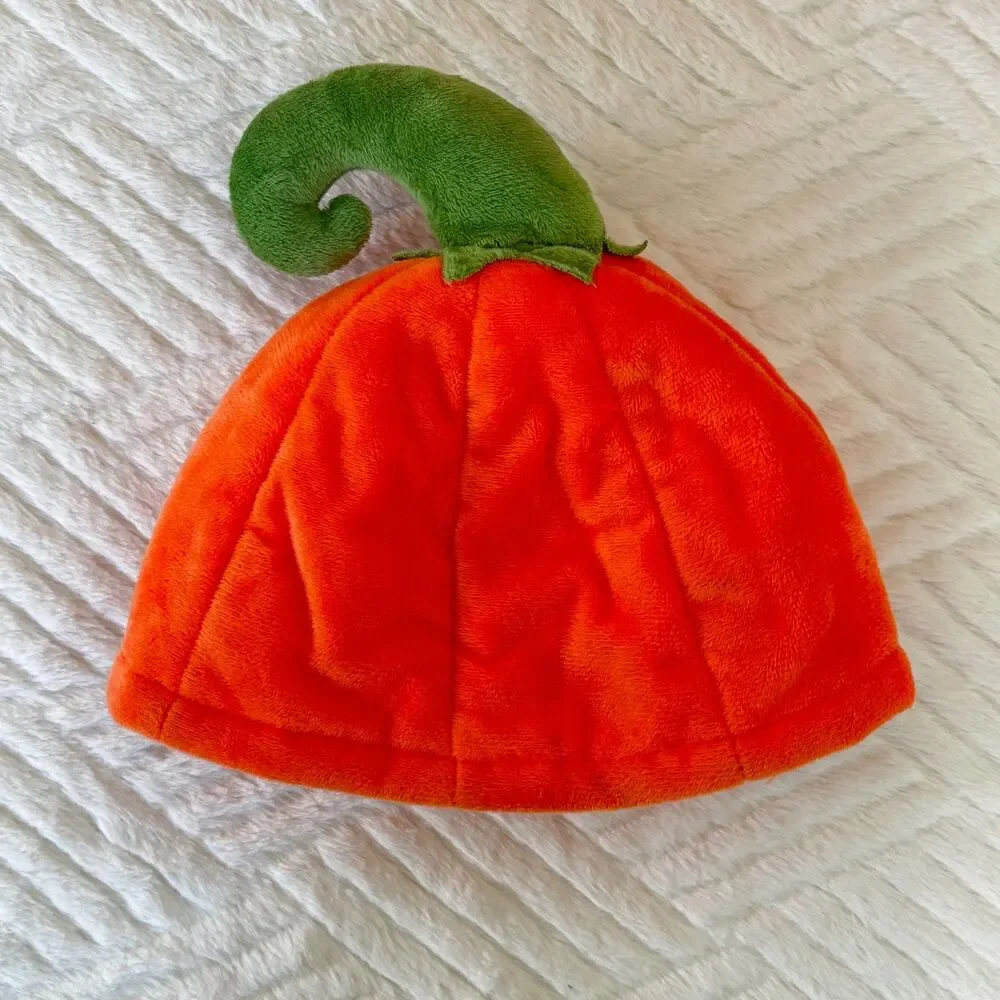 Pottery Barn Kids Size 4-6 Plush Pumpkin Halloween Costume Hat Jack O Lantern - Picture 4 of 10